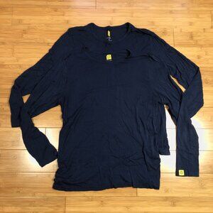 Two (2) WonderWink Long Sleeve Scrub Tops Navy Blue Warm Soft L Scrub Base Layer